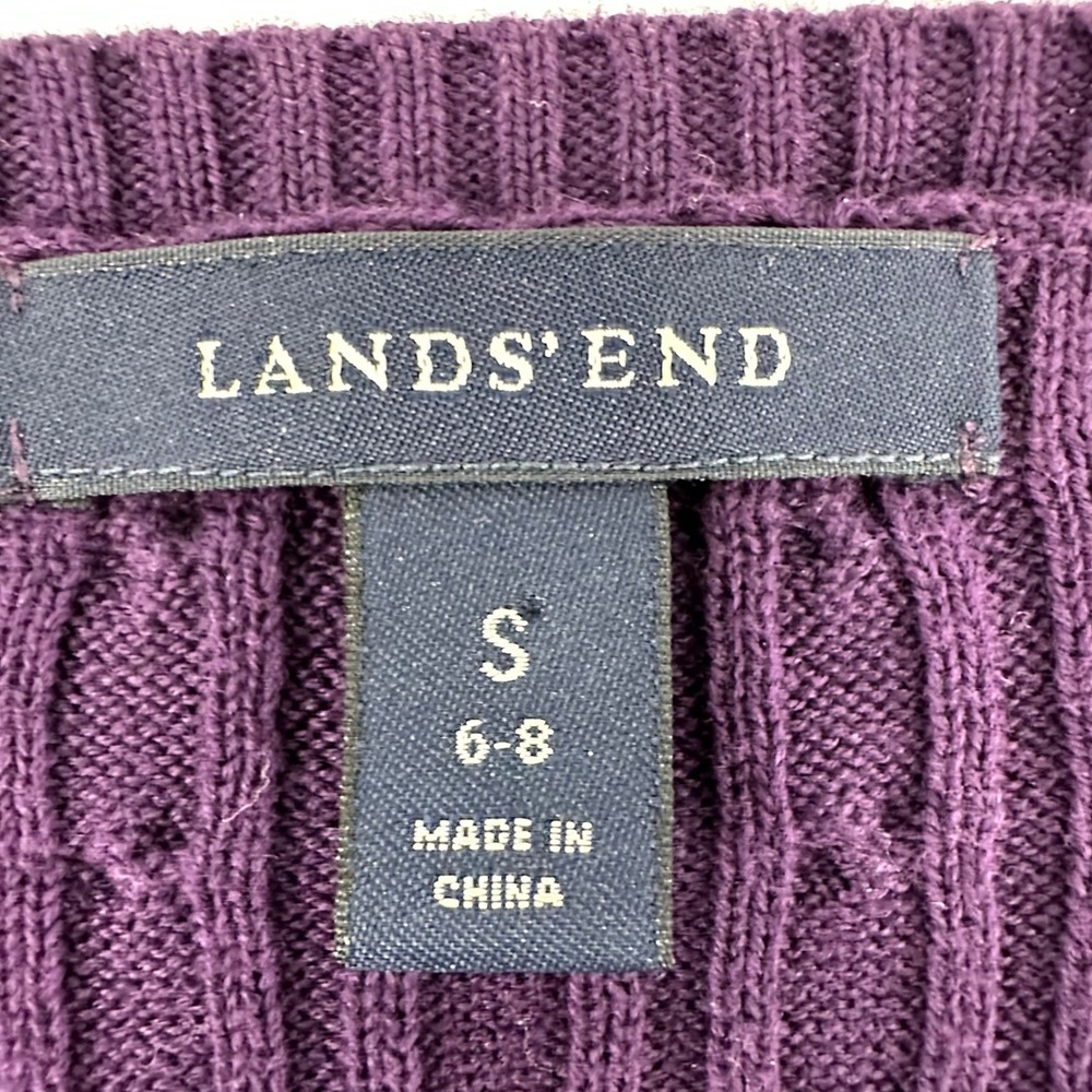 Lands End Cardigan Sweater Cable Knit Preppy Supima Cotton Womens S 6-8 Purple - Picture 3 of 7